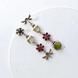 Vintage Plated Mismatch Linear Crystal Gemstone Insect Earrings