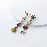 Vintage Plated Mismatch Linear Crystal Gemstone Insect Earrings