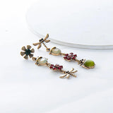 Vintage Plated Mismatch Linear Crystal Gemstone Insect Earrings