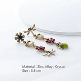 Vintage Plated Mismatch Linear Crystal Gemstone Insect Earrings