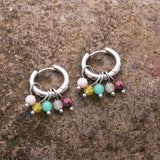 Bohemian Stainless Steel Hoops Earrings with Orange Natural Stone Beads