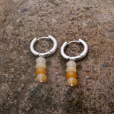 Bohemian Stainless Steel Hoops Earrings with Orange Natural Stone Beads