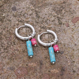 Bohemian Stainless Steel Hoops Earrings with Orange Natural Stone Beads