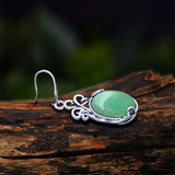 Vintage Natural Jades Dangle Earrings Antique Silver Plated Pink Quartz Stone