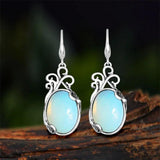 Vintage Natural Jades Dangle Earrings Antique Silver Plated Pink Quartz Stone