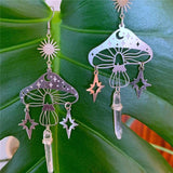 Mushroom Earrings, Quartz Crystal Pendant Earrings