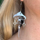 Mushroom Earrings, Quartz Crystal Pendant Earrings