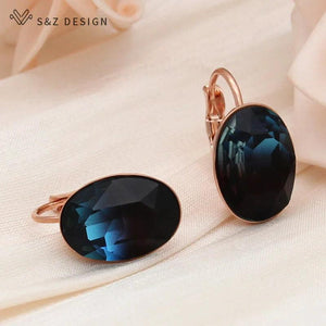 S&Z Oval Egg Shape Tourmaline Dangle Earrings 585 Rose Eardrop Jewelry