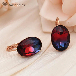 S&Z Oval Egg Shape Tourmaline Dangle Earrings 585 Rose Eardrop Jewelry