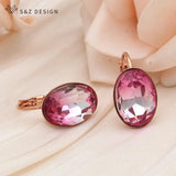 S&Z Oval Egg Shape Tourmaline Dangle Earrings 585 Rose Eardrop Jewelry