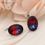S&Z Oval Egg Shape Tourmaline Dangle Earrings 585 Rose Eardrop Jewelry