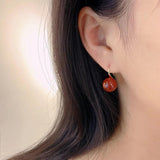 Red Agate Stone Dangle Earrings Round Ball Drop Statement Jewelry