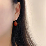 Red Agate Stone Dangle Earrings Round Ball Drop Statement Jewelry
