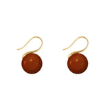 Red Agate Stone Dangle Earrings Round Ball Drop Statement Jewelry