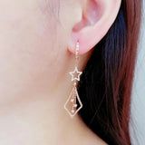 Purple Plated 14K Rose Star Tassel Earrings for Women