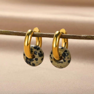Opal Round Drop Earrings Stainless Steel Boho Jewelry Christmas