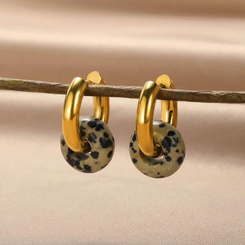 Opal Round Drop Earrings Stainless Steel Boho Jewelry Christmas