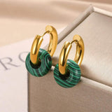 Opal Round Drop Earrings Stainless Steel Boho Jewelry Christmas