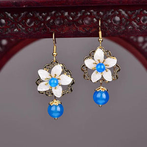 Vintage Crystal Flower Earrings Hanfu Accessories