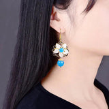 Vintage Crystal Flower Earrings Hanfu Accessories