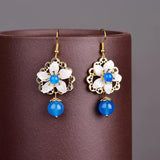 Vintage Crystal Flower Earrings Hanfu Accessories