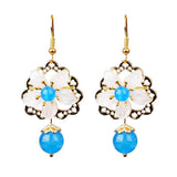 Vintage Crystal Flower Earrings Hanfu Accessories
