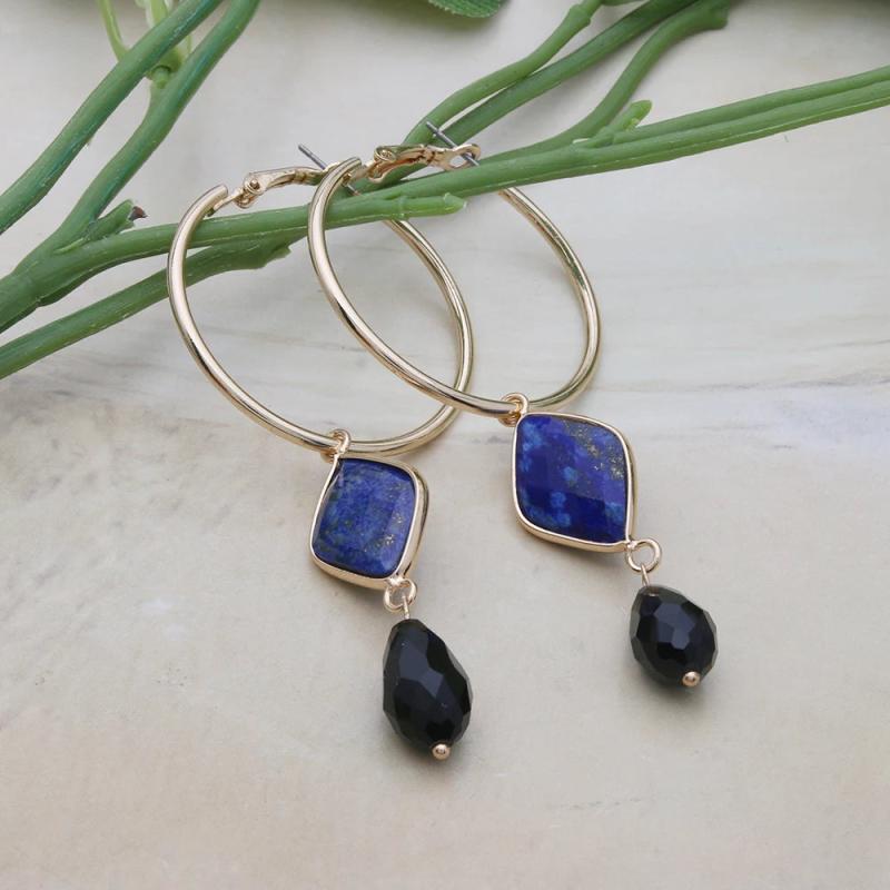 Natural Stone Pendant Earrings Woman Charms Dangle Hoop Ring Brinco Oorbellen