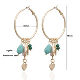 Natural Stone Pendant Earrings Woman Charms Dangle Hoop Ring Brinco Oorbellen