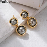 Vintage Gray Bead Dangle Earrings 925 Silver Needle For Women Wedding
