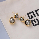 Vintage Gray Bead Dangle Earrings 925 Silver Needle For Women Wedding