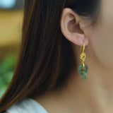 Interlocking Green Jade Earrings for Women