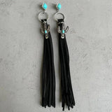 Turquoise Cactus Charm Tassel Earrings Brown