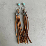 Turquoise Cactus Charm Tassel Earrings Brown