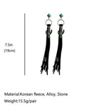 Turquoise Cactus Charm Tassel Earrings Brown