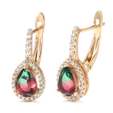 Colorful Stone Earrings 585 Rose Water Drop Tourmaline Fine Jewelry