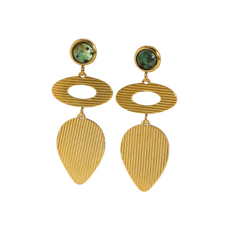 Vintage African Turquoise Drop Earrings - 18K Plated Stainless Steel