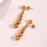 Large Bead Drop Earrings Stainless Steel 18K Plated