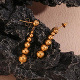 Large Bead Drop Earrings Stainless Steel 18K Plated