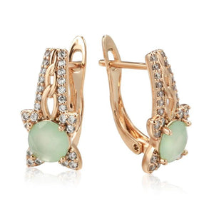 Emerald Green CZ Earrings 585 Rose Gold Wedding Drop Earrings
