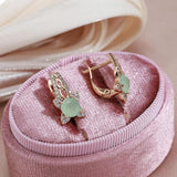 Emerald Green CZ Earrings 585 Rose Gold Wedding Drop Earrings