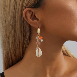 Natural Stone Shell Mushroom Pendant Earrings for Women