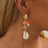 Natural Stone Shell Mushroom Pendant Earrings for Women