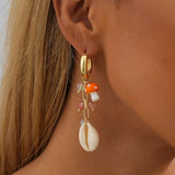 Natural Stone Shell Mushroom Pendant Earrings for Women