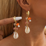 Natural Stone Shell Mushroom Pendant Earrings for Women