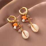 Natural Stone Shell Mushroom Pendant Earrings for Women