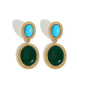 Lapis Lazuli Green Oval Earrings Punk Style Retro Jewelry