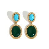 Lapis Lazuli Green Oval Earrings Punk Style Retro Jewelry