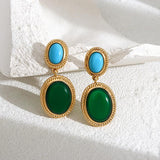 Lapis Lazuli Green Oval Earrings Punk Style Retro Jewelry
