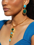 Lapis Lazuli Green Oval Earrings Punk Style Retro Jewelry