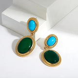Lapis Lazuli Green Oval Earrings Punk Style Retro Jewelry